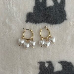 Francesca’s Gold and White Heart Charm Hoop Earrings